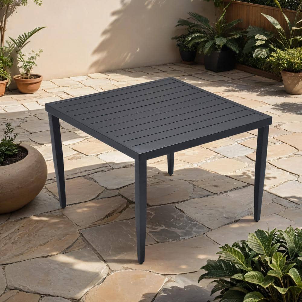 40 in. x 40 in. Ember Black Square Aluminum Outdoor Patio Dining Table with