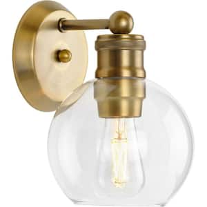 Hansford 6.5 in. 1-Light Vintage Brass Clear Glass Farmhouse Bath Vanity Light