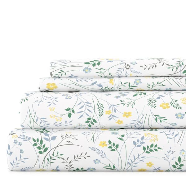 Becky Cameron Premium Ultra Soft 4-Piece Light Blue Wildflower Pattern Microfiber California King Sheet Set
