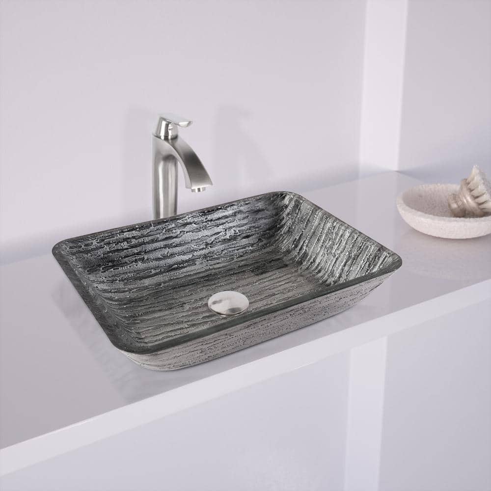 Slate Grey Rectangular Glass Vessel Bathroom Sink