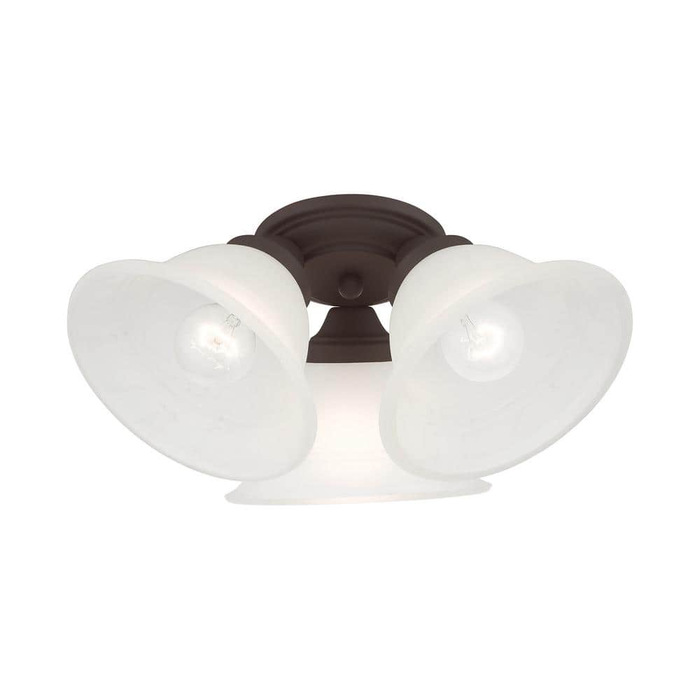 Wynnewood Bronze 3-Light Flush Mount with Gray Marble Glass