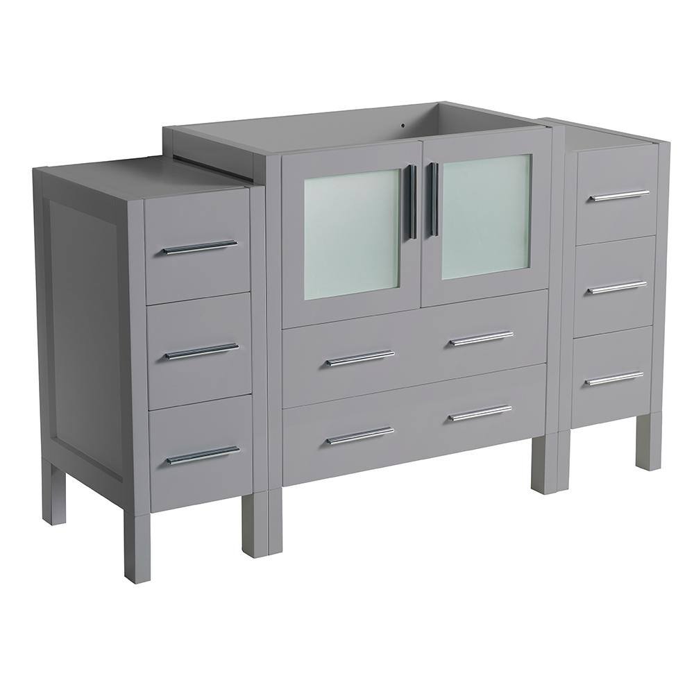 Gray Engineered Wood Modern Freestanding Vanity Base with Frosted Glass Doors