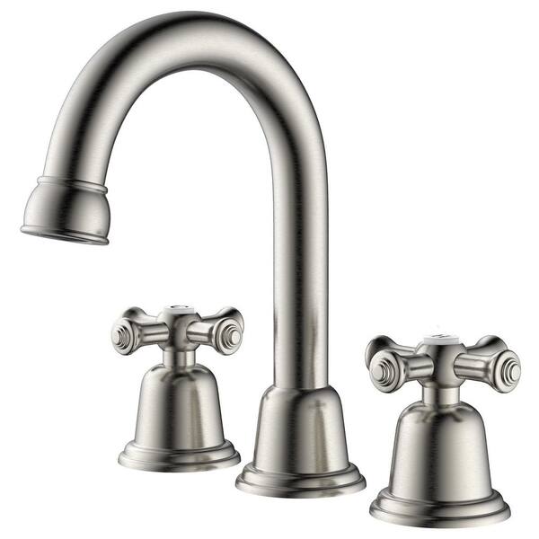stufurhome Widespread Bathroom Faucet with Drain Kit Included in Brushed Nickel