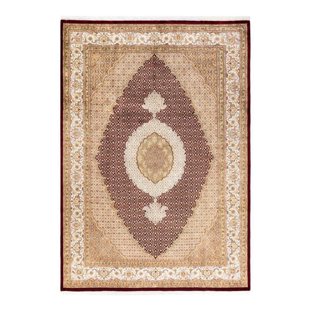 Traditional Red Hand-Knotted Wool 6' x 9' Area Rug