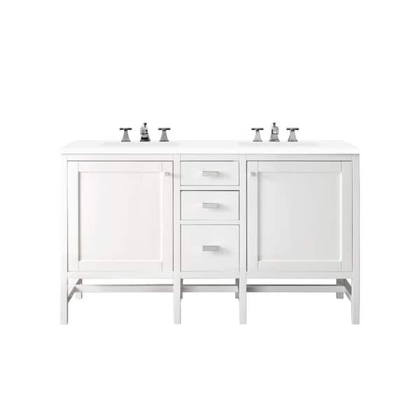James Martin Vanities Addison 60 in. W x 23.5 in. D x 35.5 in. H Bath Vanity in Glossy White with Classic White Quartz Top