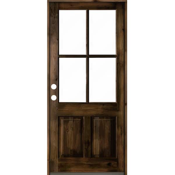 Krosswood Doors 42 in. x 96 in. Knotty Alder Right-Hand/Inswing 4-Lite Clear Glass Black Stain Wood Prehung Front Door
