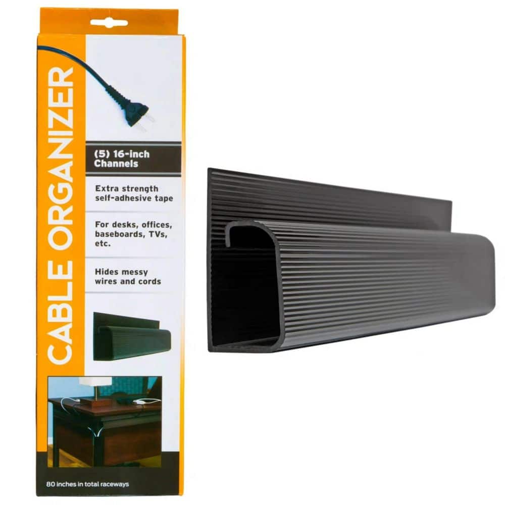 Stalwart 16 in. J-Channel Desk Cable Organizer in Black (5-Pack)
