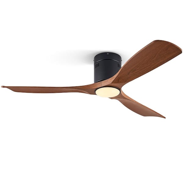 52 in. LED Indoor/Outdoor Flush Mount Walnut and Matte Black Ceiling Fan with Light Kit and Remote Control