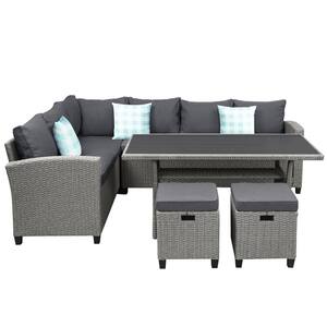 Modern 5-Piece PE Wicker Outdoor Conversation Sectional Sofa Set Patio Furniture Set with Gray Cushions