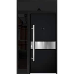 6072 48 in. x 96 in. Right-hand/Inswing Sidelight and Transom Black Enamel Steel Prehung Front Door with Hardware