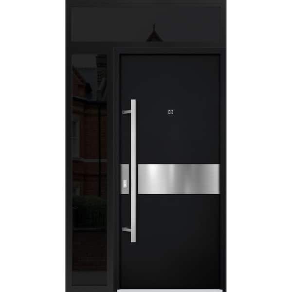VDOMDOORS 6072 48 in. x 96 in. Right-hand/Inswing Sidelight and Transom Black Enamel Steel Prehung Front Door with Hardware