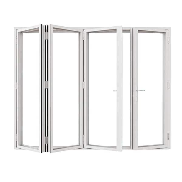 144 in. x 80 in. Left Center Opening/Outswing Double Tempered Glass White Aluminum Folding Patio Door