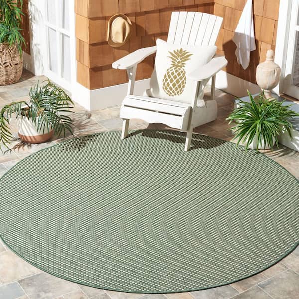 Courtyard Dark Green/Beige 7 ft. x 7 ft. Checkered Indoor/Outdoor Round Area Rug