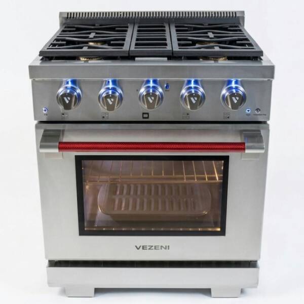 Randolph Pro 30 in. 4-German Brass Burners Freestanding Natural Gas Stainless Steel Range, LED Knobs