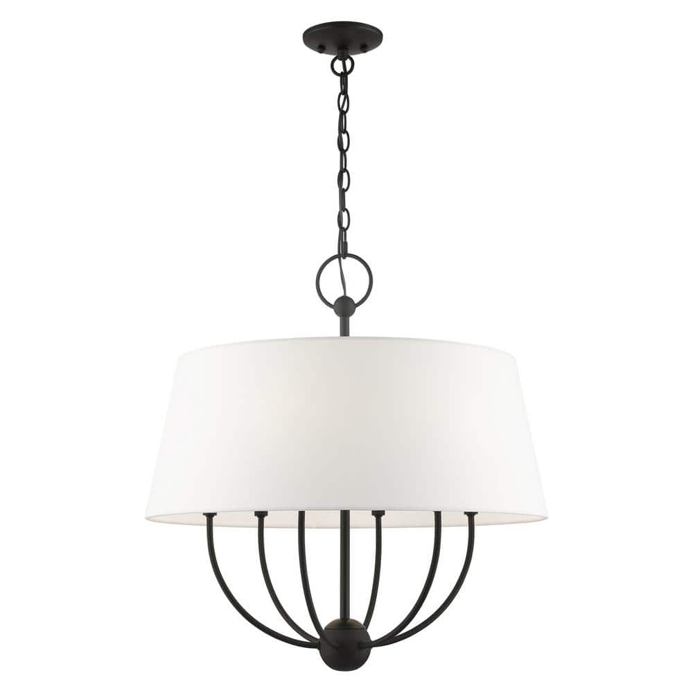 Ridgecrest Transitional Black 6-Light Chandelier with Off-White Shade