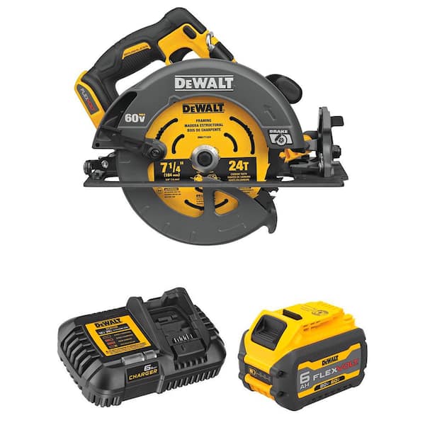 FLEXVOLT 60V MAX Lithium-Ion Cordless Brushless 7-1/4 in. Circular Saw with Brake with FLEXVOLT 6Ah Battery and Charger