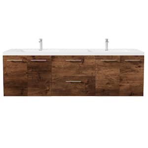 Axis 72 in. W x 20 in. D x 23 in. H Floating Double Sink Bath Vanity in Rosewood with White Acrylic Top