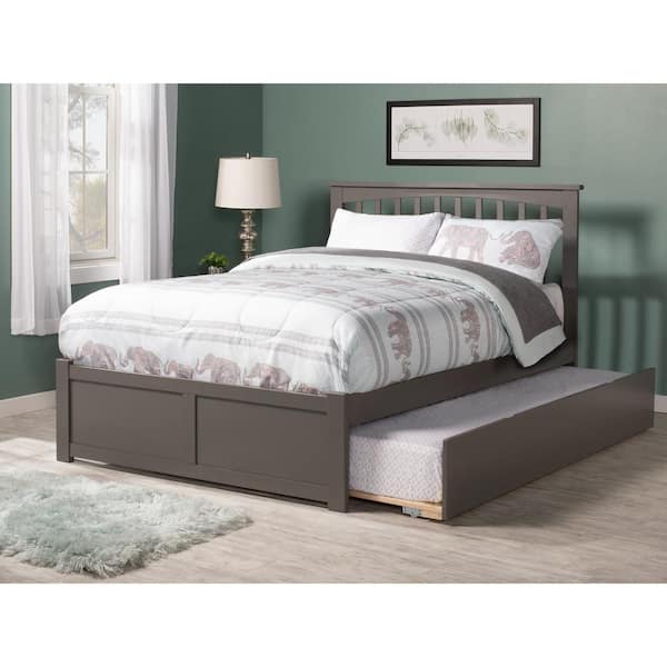AFI Mission Grey Full Platform Bed with Flat Panel Foot Board and Full Urban Trundle Bed