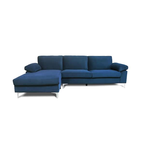 wetiny 52 in. Round arm 2-pieces velvet L shaped Sectional Sofa in Blue