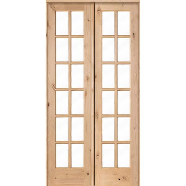 Krosswood Doors 48 in. x 96 in. Rustic Knotty Alder 12-Lite Both Active Solid Core Wood Double Prehung Interior Door