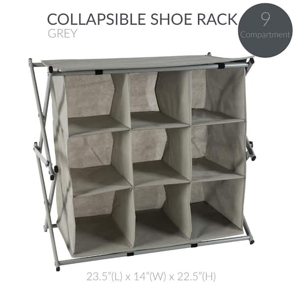 Simplify 9 Grid Collapsible Shoe Rack in Gray, Grey