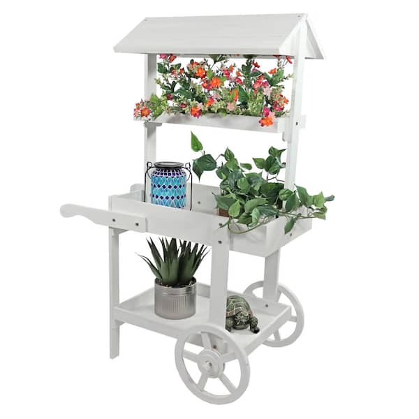Sunnydaze 21.75 in. x 33.75 in. x 49.25 in. Country Market Wood Flower Stand Raised Garden Bed White