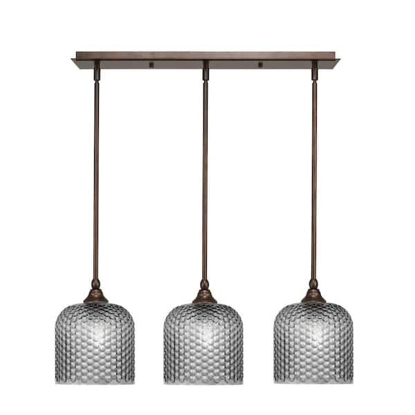 Unbranded Livingston 100-Watt 3-Light Bronze Shaded Pendant Light with 7 in. Smoke Glass Shades, No Bulbs
