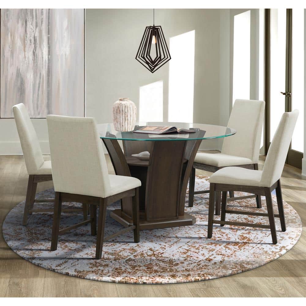 Transitional Cream Upholstered Wood Side Chair Set