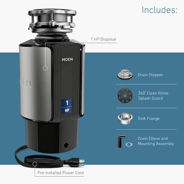 MOEN Chef Series 1 HP Continuous Feed Garbage Disposal with Sound Reduction and Universal Mount MOEN Chef Series 1 HP Continuous Feed Garbage Disposal with Sound Reduction and Universal Mount