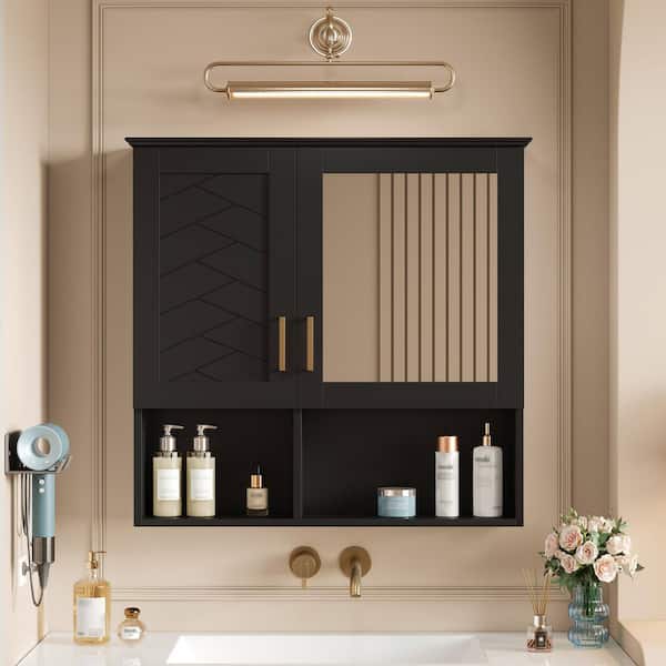 Black Wood Framed 30 in. W x 29 in. H Rectangular Bathroom Vanity