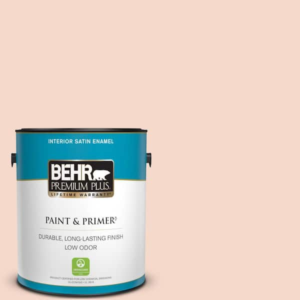 BEHR PREMIUM PLUS 1 gal. #M190-1 Pink Sea Salt Satin Enamel Low Odor Interior Paint & Primer