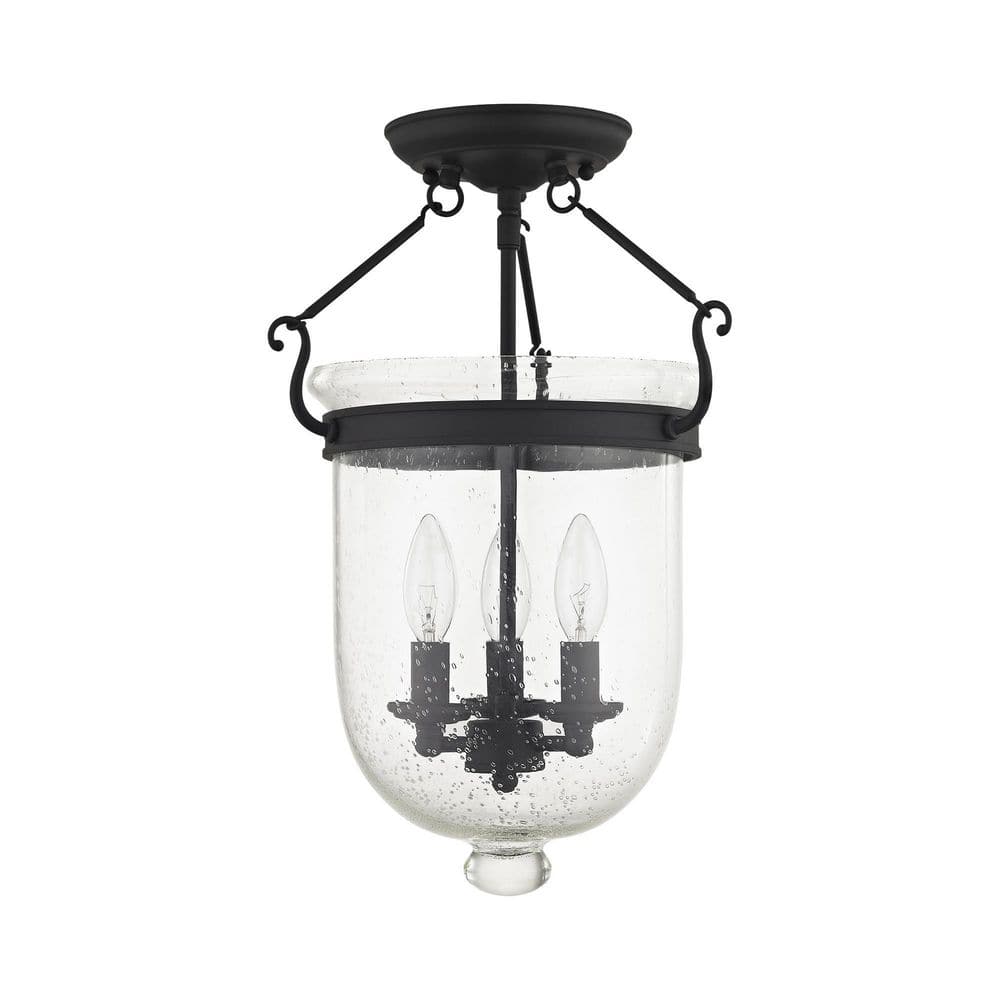 Jefferson Black 18" Hand-Blown Glass Semi-Flush Mount Light