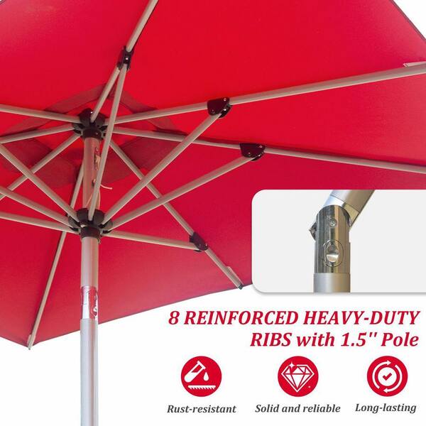 4 rib patio umbrella pole PURPLE LEAF Outdoor Market 10' x 10' Square Light Gray 8 Ribs Pool and UV30+/180g/sqm Water 9 Feet Round Patio Umbrella