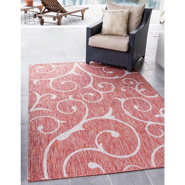 Outdoor Curl Rust Red 9 ft. x 12 ft. Area Rug