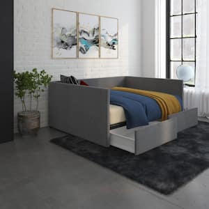 Mya Upholstered Full Size Daybed with Storage in Gray Linen