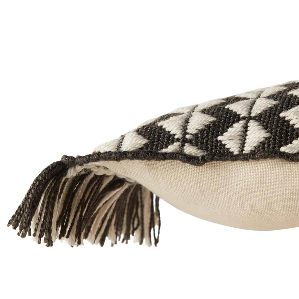 Black and Ivory Rectangular Bohemian Tassel Throw Pillow