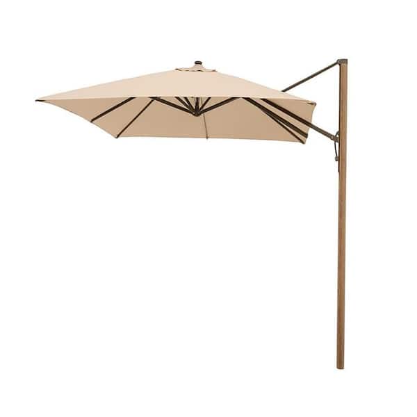 10 ft. x 10 ft. Aluminum Cantilever Solar Patio Umbrella in Sunbrella Antique Beige- Umbrella Only