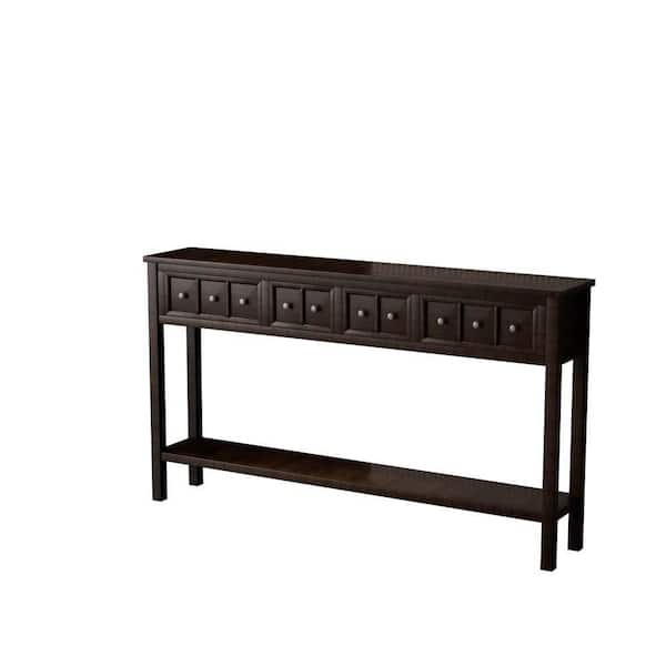 Unbranded 60 in. Espresso Standard Rectangle Wood Console Table
