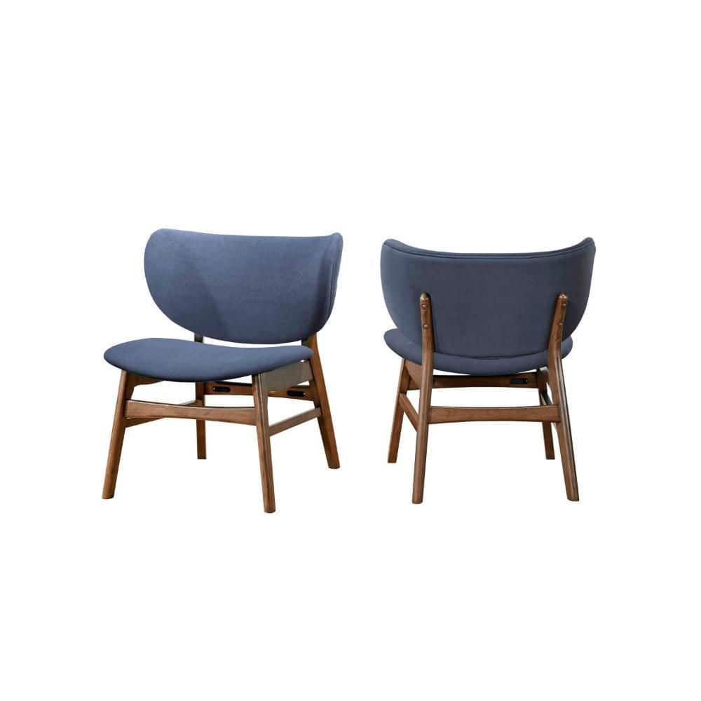 Isina Walnut Brown and Blue Velvet Upholstered Back;Full back Dining Side Chair