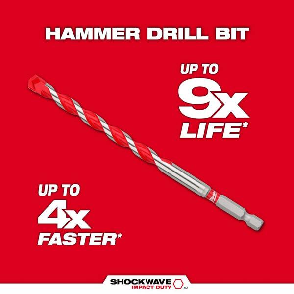 thumbnail image 2 of Milwaukee SHOCKWAVE 5-Piece Carbide Hammer Drill Bit Set – Hex Shank, 48-20-9051, Concrete 2 of 5