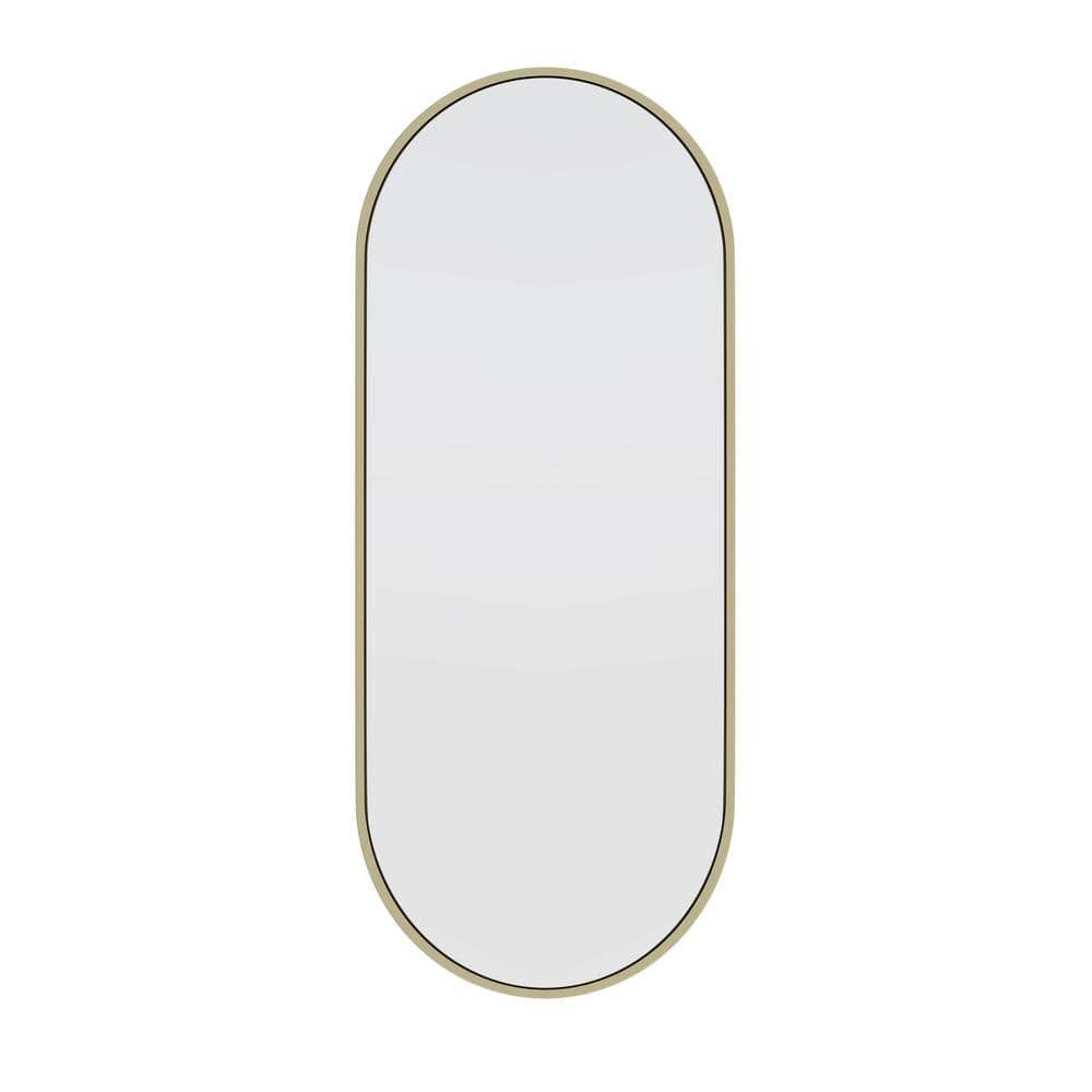 Glass Warehouse 16 in. W x 40 in. H Framed Oval Bathroom Vanity Mirror in Satin Brass SFPL