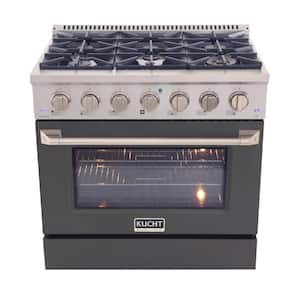 Pro-Style 36-in 5.2 cu. ft. 6-Burners Propane Gas Range with Convection Oven in Stainless Steel & Cement Grey Oven Door