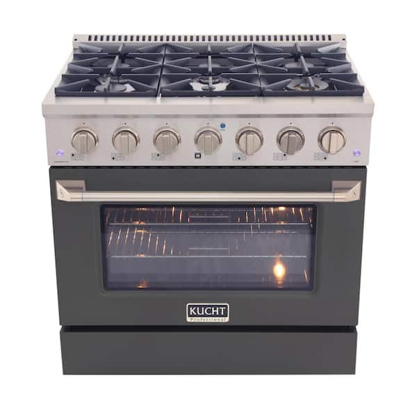Kucht Pro-Style 36-in 5.2 cu. ft. 6-Burners Propane Gas Range with Convection Oven in Stainless Steel & Cement Grey Oven Door