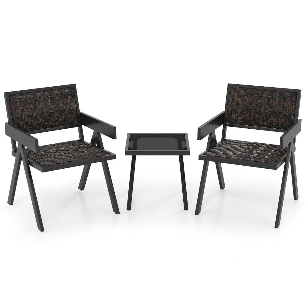 3-Piece PE Rattan Patio Bistro Set with Coffee Table and Cushions for Patio and Porch, Black price history on PriceWatchPro