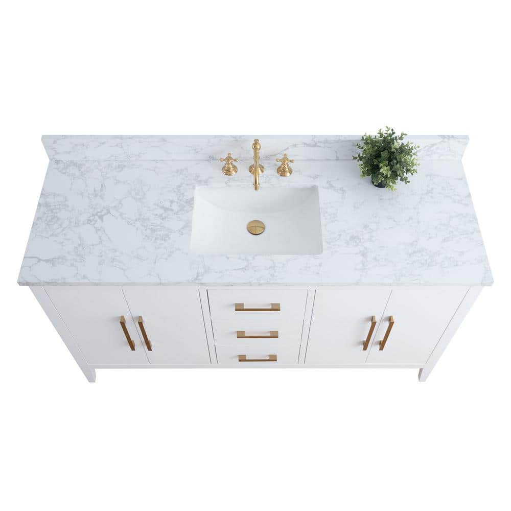 60'' White MDF Single Sink Bathroom Vanity with Engineered Marble Top