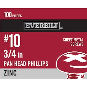 #10 x 3/4 in. Zinc Plated Phillips Pan Head Sheet Metal Screw (100-Pack)