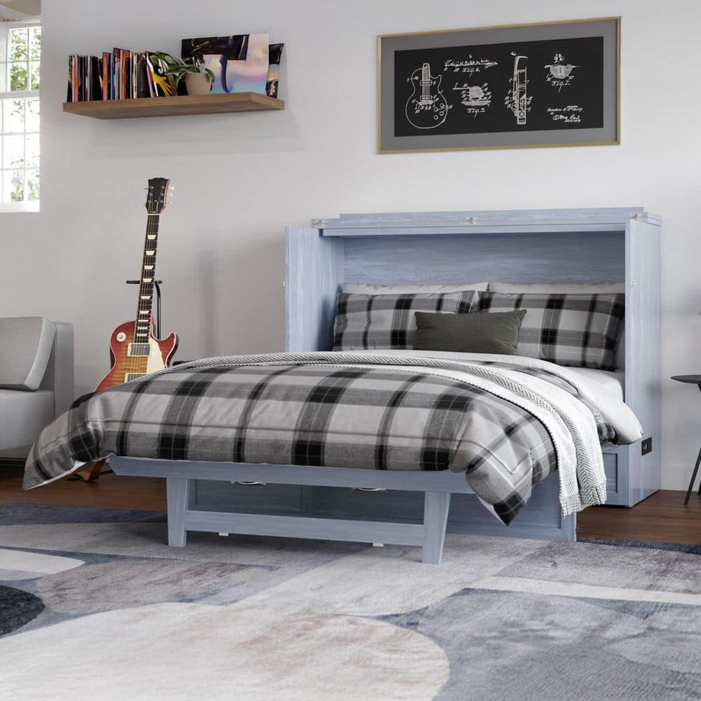 Nantucket Driftwood Full Murphy Bed Chest with Upholstered Drawer