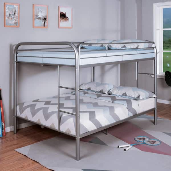 Piaz Silver Full Over Full Metal Bunk Bed with Attached Side Ladder