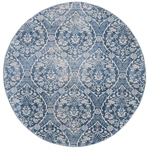 Brentwood Navy/Light Gray 7 ft. x 7 ft. Round Geometric Medallion Floral Area Rug