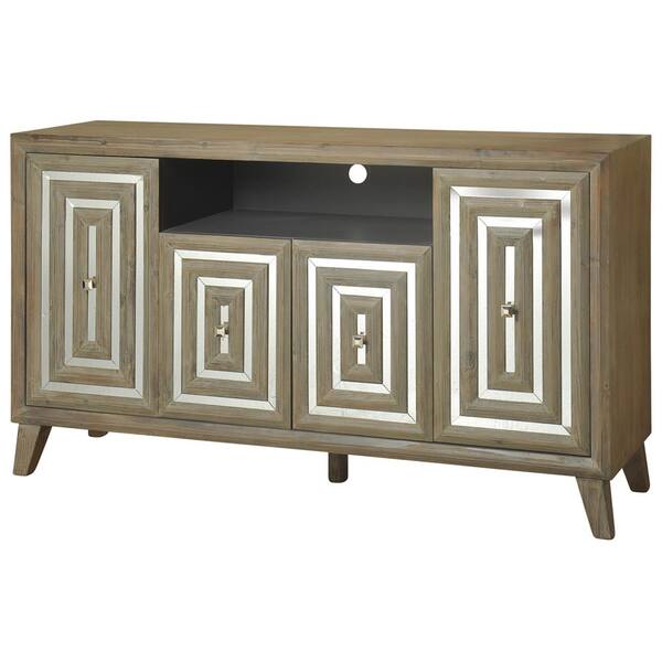 StyleCraft 18 in. Gray Driftwood TV Stand 119 in. with Storage Doors